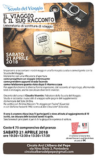 Locandina Laboratorio di scrittura di viaggio a Pontedera Aprile 2018